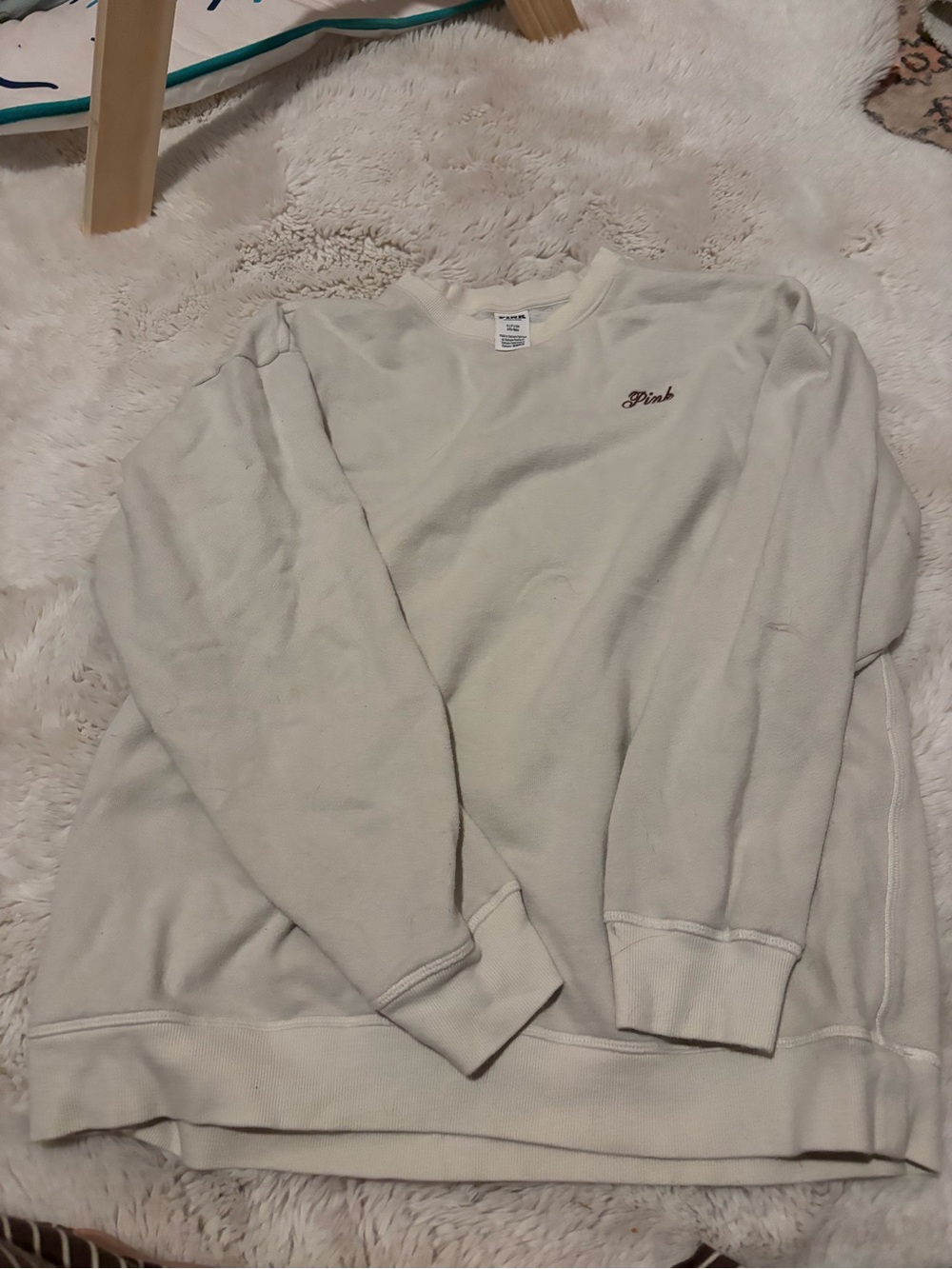 PINK Victoria's Secret Cream Crewneck Pullover with Small Logo